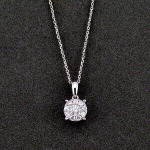 Diamond Halo Cluster Pendant Necklace Solid 14k White Gold Genuine Natural Real